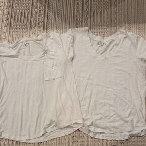LOFT Soft Cotton/Linen Blend White Tee Duo